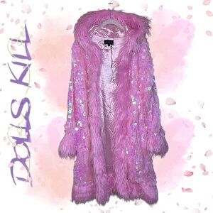 NWT Dolls Kill Club Exx Ride the Dreamwave Sequin Hooded Coat